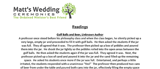 wedding ceremony script, wedding readings non religious, wedding officiant script, how to officiate a wedding, wedding ceremony samples, non religious wedding readings, non religious wedding vows, officiating a weddding, how to perform a wedding ceremony, sample wedding ceremony, how to marry someone, can anyone officiate a wedding, who can officiate a wedding, non religious wedding ceremony, nonreligious wedding ceremony, how to become a wedding officiant, become a wedding officiant, order of a wedding ceremony, how to write a wedding ceremony, writing a wedding ceremony, fun wedding ceremony ideas, contemporary wedding ceremony, unique wedding ceremony, what is a sand ceremony, how to coordinate a wedding rehearsal, how to run a wedding rehearsal, wedding rehearsal instructions, wedding rehearsal guide, comedic ceremony, writing your own ceremony, how to write your own wedding ceremony, getting married by a friend, fun wedding ceremony, how to create your own wedding ceremony, wedding unity ceremony